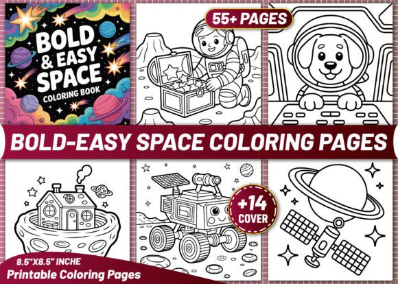 55 BOLD and EASY SPACE COLORING PAGES Graphics