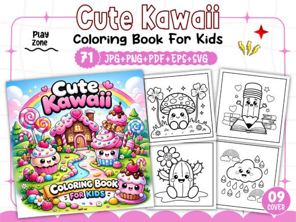70 CUTE KAWAII COLORING PAGES for KIDS: Graphics & Teaching Materials