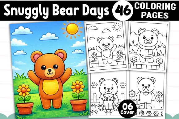 Adorable Cozy Bear Graphics & Coloring Pages