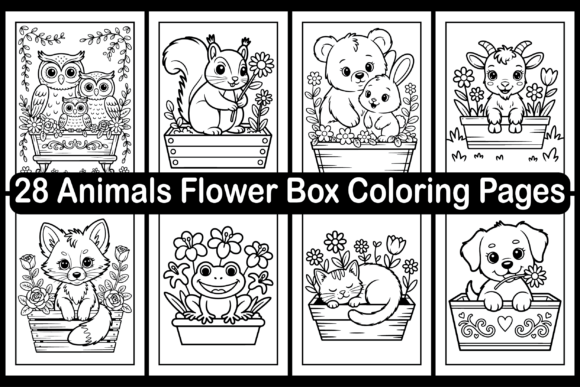 Animals Flower Box Coloring Pages Graphics