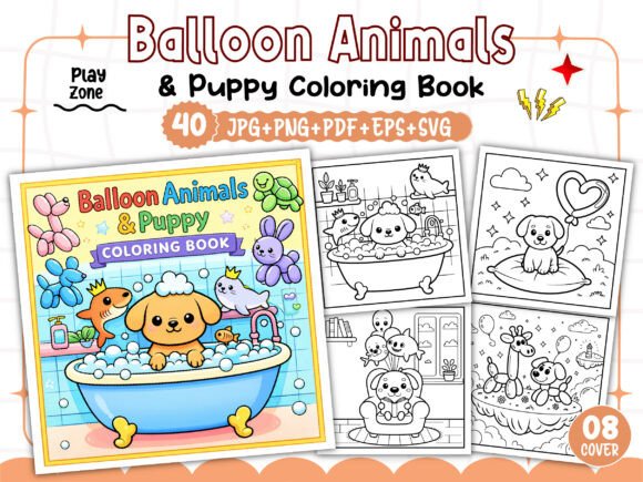 Balloon Animals Puppy Coloring Book