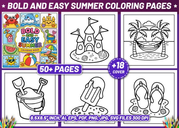 Bold and Easy Summer Coloring Pages Graphics