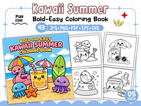 Bold Easy Kawaii Summer Coloring Pages Graphics