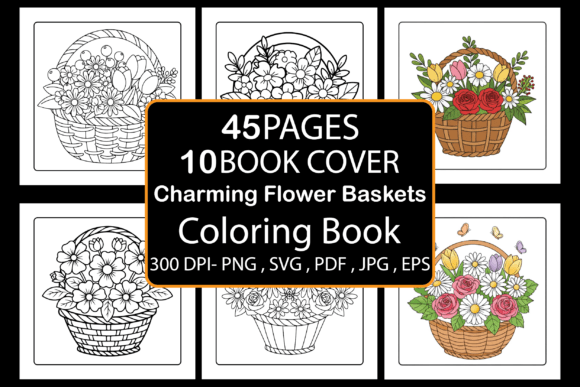 Charming Flower Baskets Coloring Pages & Graphics
