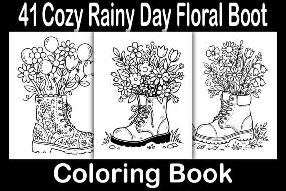Cozy Rainy Day Floral Boot Coloring Pages & Graphics
