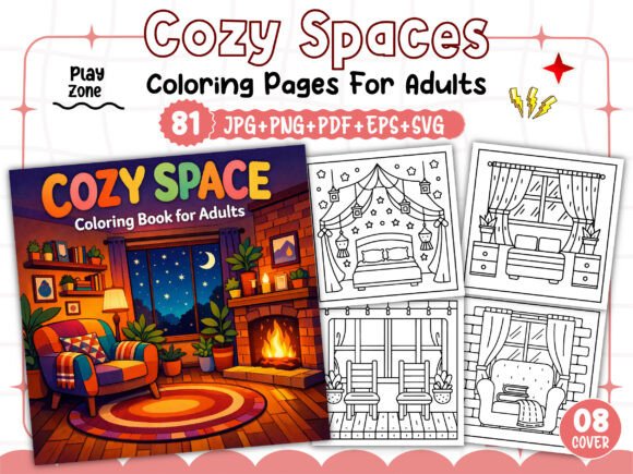 Cozy Spaces Coloring Book for Adults: Graphics & Coloring Pages