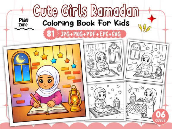 Cute Girls Ramadan Coloring Pages for Kids