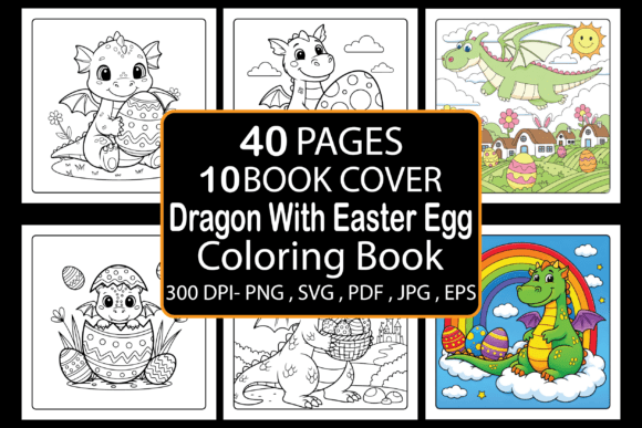 Dragon with Easter Egg Coloring Pages Graphics