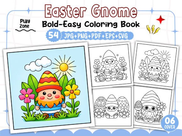 Easter Gnome Bold Easy Coloring Book: Graphics & Coloring Pages