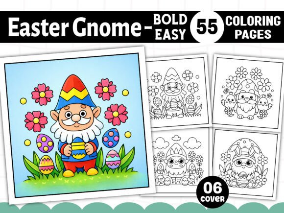 Easter Gnome Bold Easy Coloring Pages Graphics