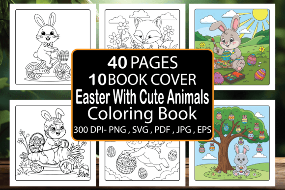 Easter with Cute Animals Coloring Pages & Graphics