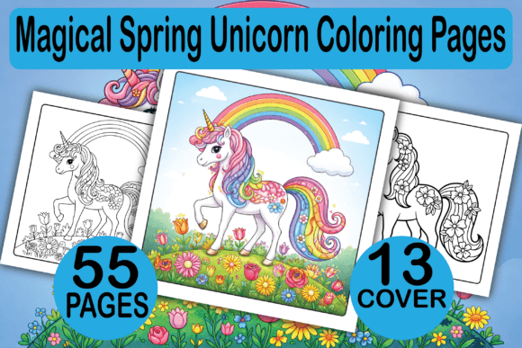 Magical Spring Unicorn Coloring Pages Graphics