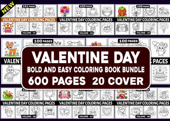 New Valentine Day Coloring Book Bundle: Graphics & Coloring Pages
