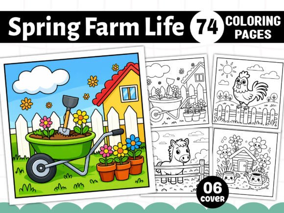 Spring Farm Life Coloring Book: Graphics & Coloring Pages