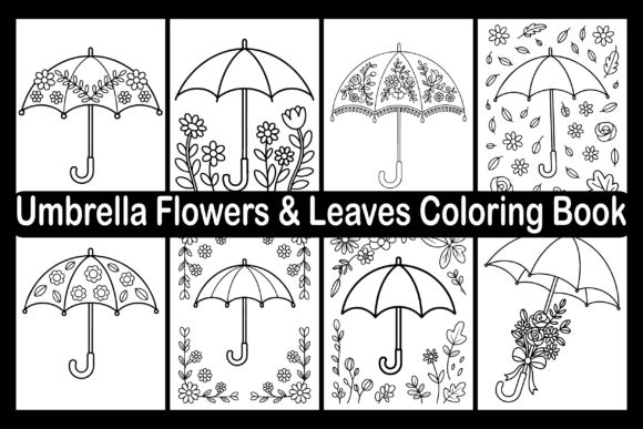 Umbrella Flowers Leaves Coloring Book: Graphics & Coloring Pages